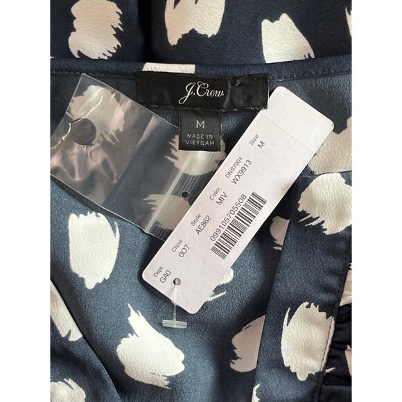 J.Crew Navy White Ruffle Front Long Sleeve Blouse Medium NWT AE862 - Picture 2 of 8